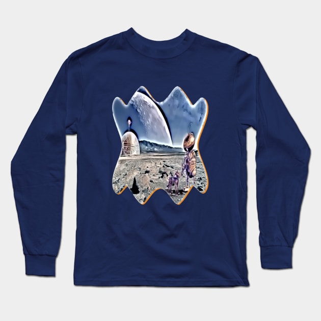 Robot and pet in extraterrestrial city UFO Long Sleeve T-Shirt by Lebihanto